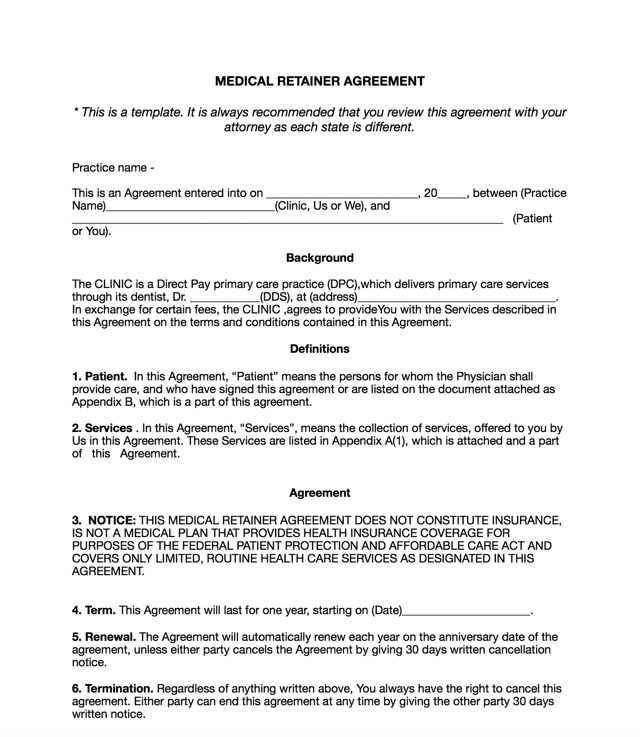 Medical Retainer Agreement Template